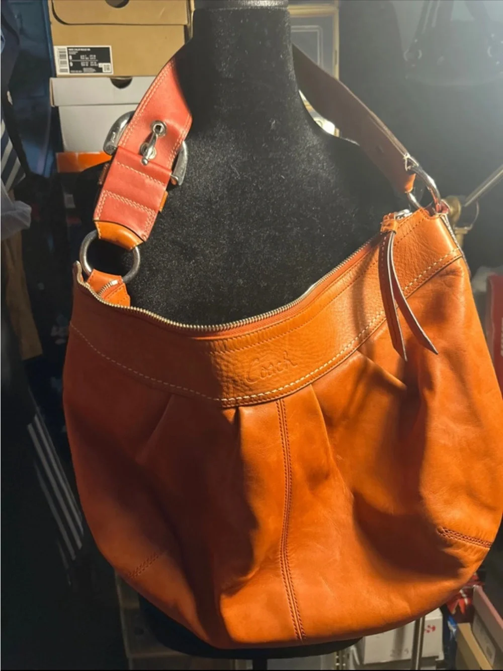 Coach Orange Leather Hobo Shoulder Bag